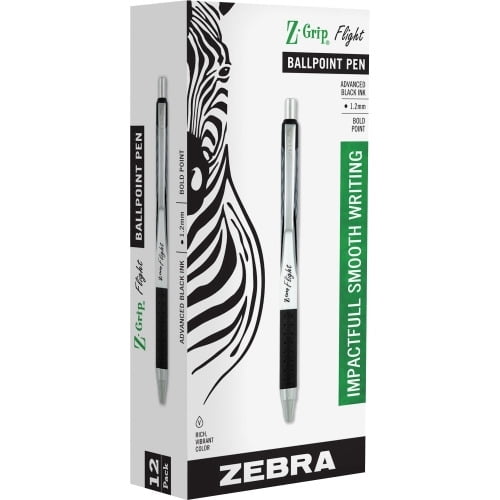Zebra Pen Z-Grip Flight Retractable Pens Bold Pen Point - 1.2 mm Pen Point Size - Retractable - Black - 12 / Dozen