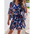 thumbnail image 5 of Woman'S Floral V Neck Lace-UP Waist Dress Black S, 5 of 7