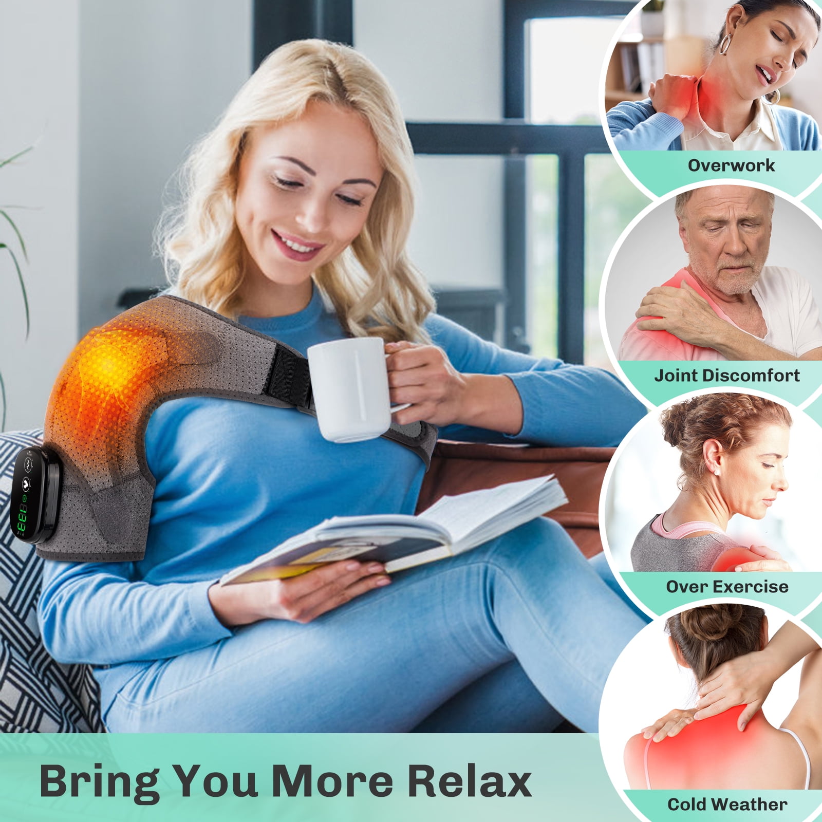 Shoulder Heating Pad Touch Screen Controller Heated Shoulder Wrap, Smart Shoulder Brace Massager for Muscle Fatigue and Pain