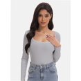 thumbnail image 5 of Women's Scoop Neck Long Sleeve Slim Fitted Casual Basic Crop Top, 5 of 6