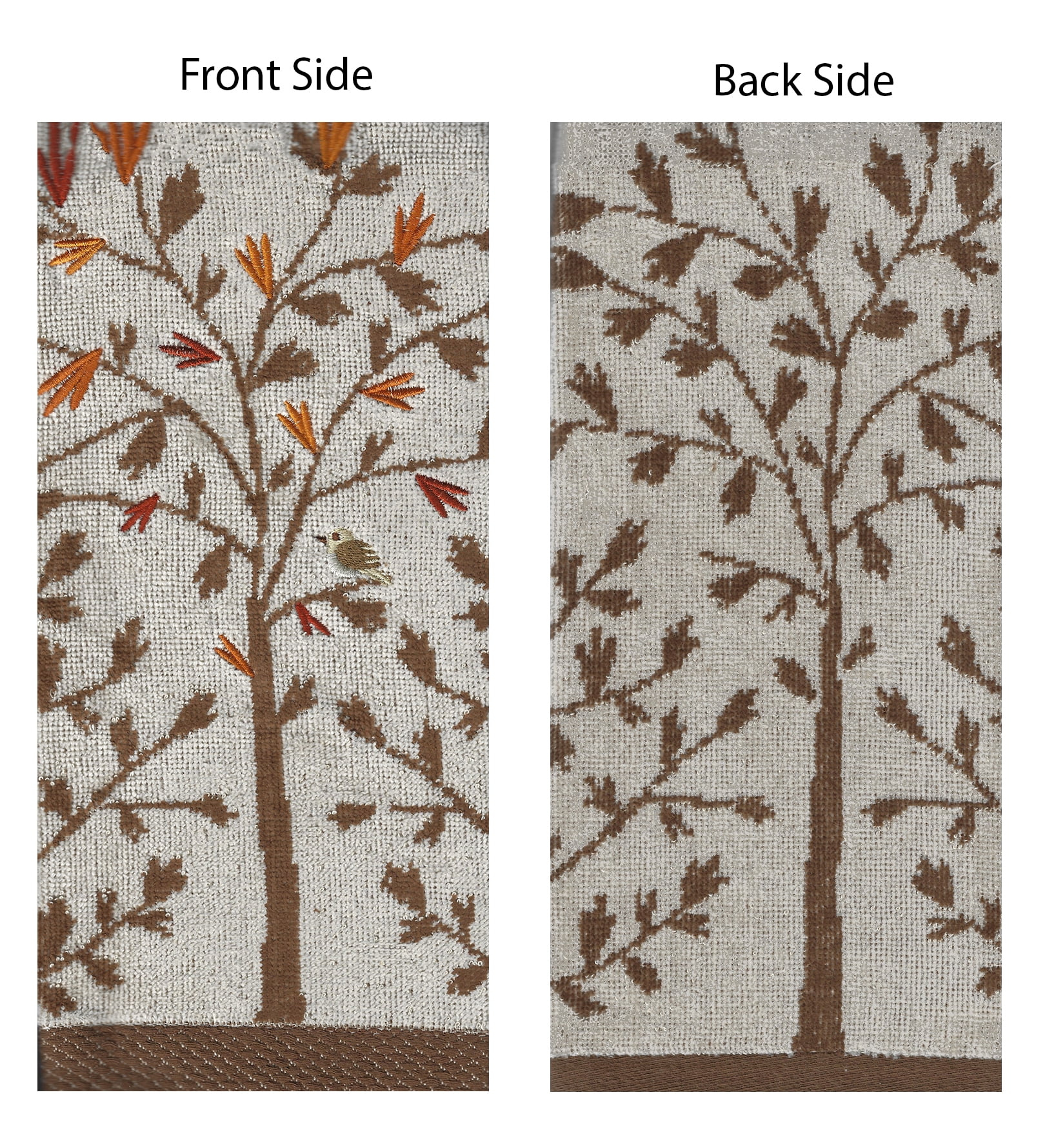 Fall Bath Hand Towels, Set of 2 Beige, Brown Tree and Leaves Celebrate
