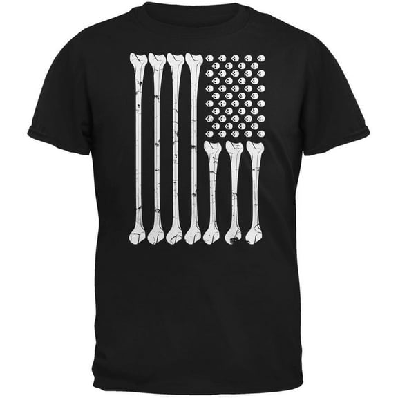 Halloween Men's Skeleton Bones American Flag Black Short Sleeve Graphic Tee