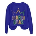 thumbnail image 4 of Mardi Gras Tops T-shirt Blouse for Womens,Womens MARDI GRAS Long Sleeves Round Neck Printed Loose Sweatshirt Blue L, 4 of 4