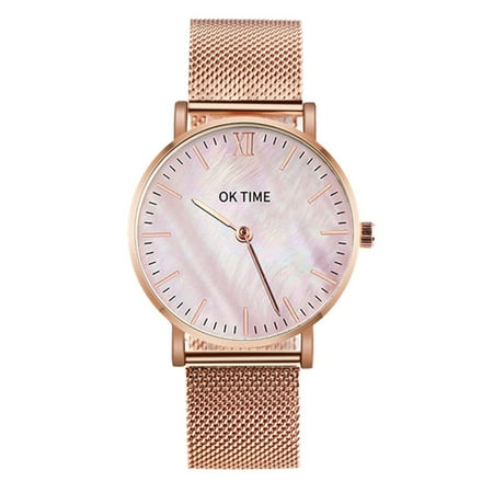 Gold Mesh Wrist Watch Simple Slim Watch Analog Quartz Waterproof Stainless Steel Mesh Strap Band Thin Casual Elegant Wrist Watches for Women (Rose Gold) ()