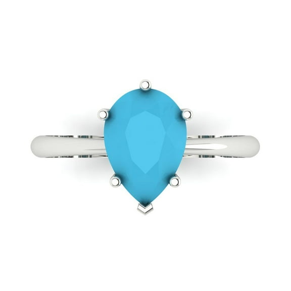 2 ctw Solitaire Anniversary Ring for Women | Pear Cut Simulated Turquoise | Hyperallergenic Solid 14K White Gold