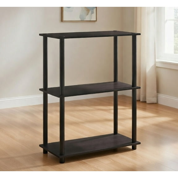 3-Tier Black Bookshelf with Open Storage Shelves - Wood Bookcase Display Organizer for Living Room, Bedroom, Office