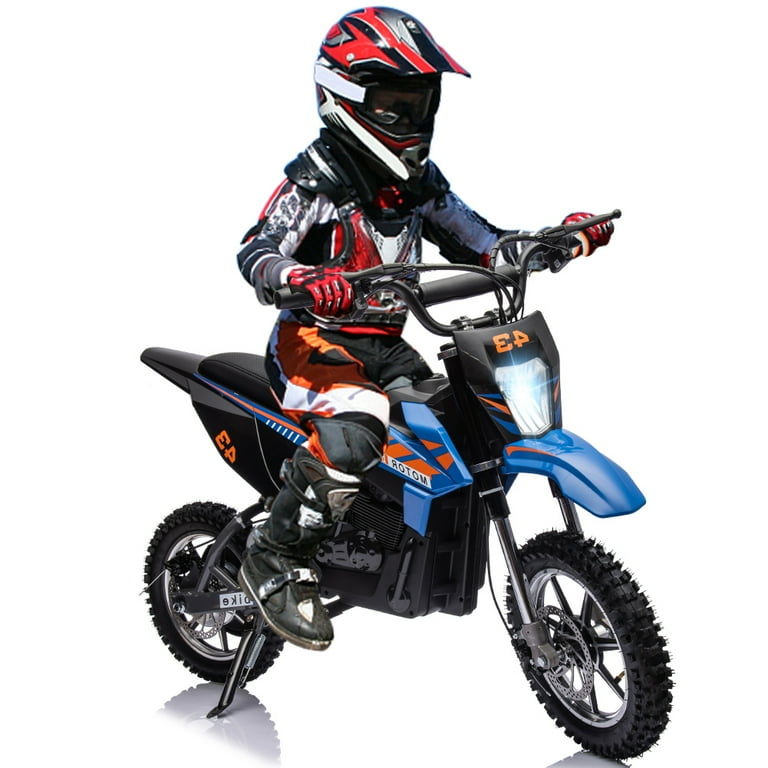 36V Electric Dirt Bike for Kids, Ride on Motorcycle 350W Brushless Motor  Variable Speed to 15.5MPH with LED Headlight, Leather Seat,Front+Back Brake  for Teens Max Load 175lbs,Black 