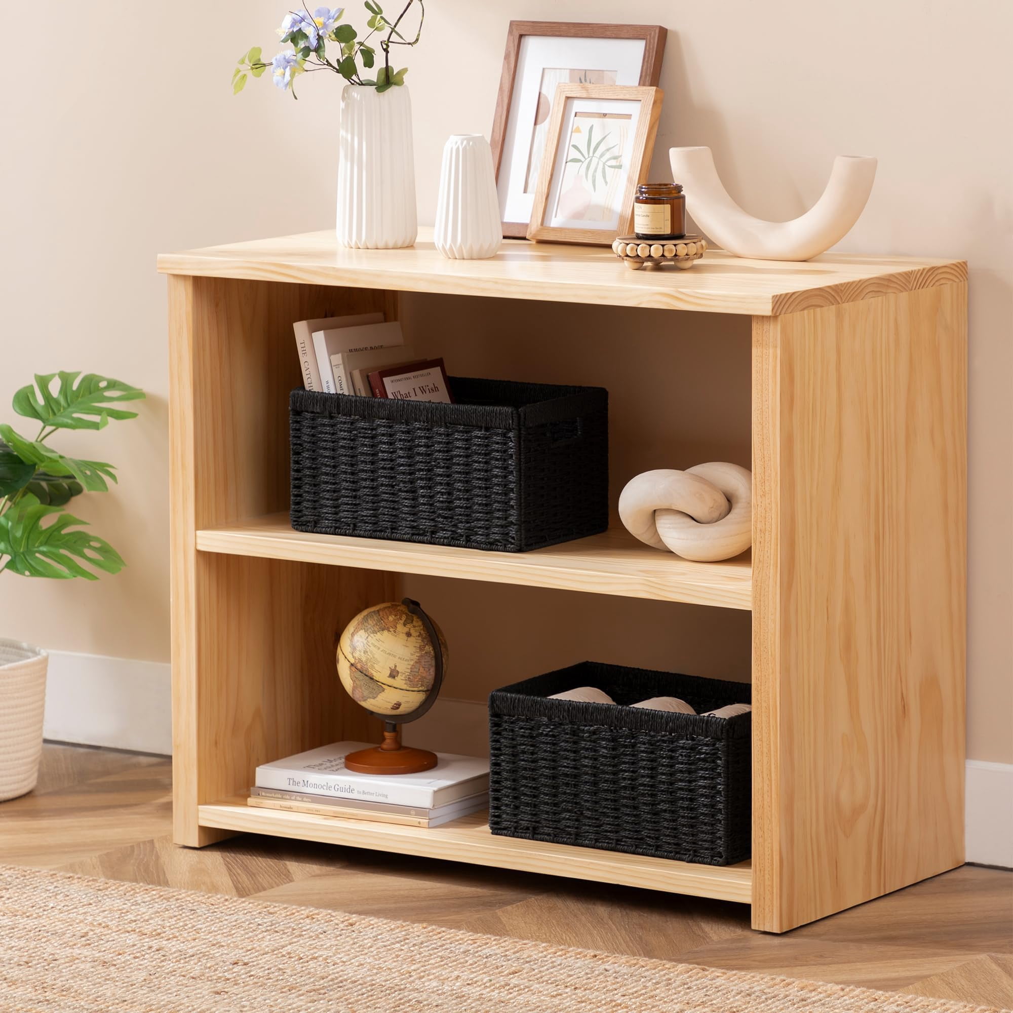 Rectangular Foldable Hand-Woven Storage Baskets Black 4 Pack 13.4l X 8.3w X 7.1h Inch For Pantry Shelves Organization