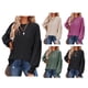 thumbnail image 4 of Camisa informal de punto holgado con cuello redondo y mangas largas con volantes para mujer, color negro, 4 of 6