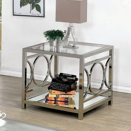 Glass Top Metal Finish - Furniture of America Mishie Contemporary Glass Top Metal End Table Chrome Chrome Finish