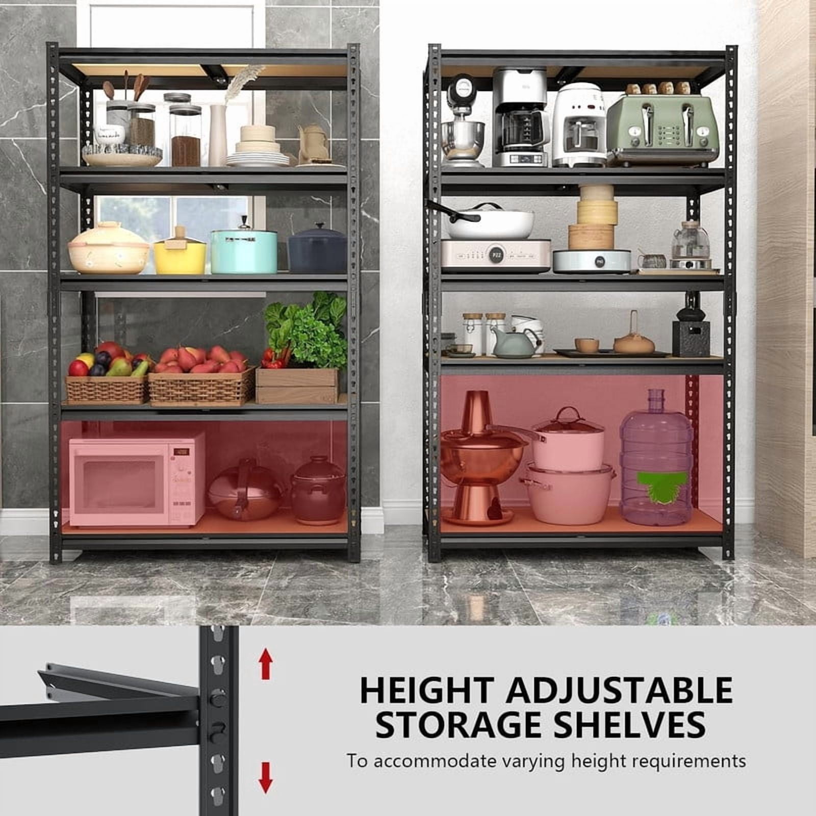 2400LBS Storage Shelves 5 Tier Garage Shelving Heavy Duty Adjustable Garage Shelves, Utility Rack Shelf, Shelving Units for Storage Warehouse Pantry Closet, 40" W x 20" D x 72" H