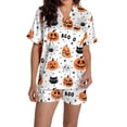 thumbnail image 2 of Orange Women's Pajama Set Satin Button Short Sleeve Tops Matching Cute Shorts Fall Pjs Sets 2026 Funny Ghost Pumpkin Print Costumes S, 2 of 5