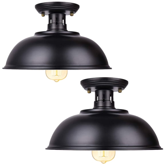 Vintage Rustic Semi Flush Mount Light, Farmhouse Black Ceiling Fixture, Industrial Lights for Hallway, Stairway, Foyer, Kitchen,