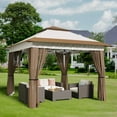 thumbnail image 2 of 11×11ft Outdoor Canopy Gazebo ,Lofka Waterproof Outdoor Gazebo Shelter with Mosquito Net and Adjustable Height for Outdoor Lawn, Garden, Backyard , Beige, 2 of 10