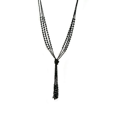 Porcelain Vintage Necklace - Vintage Style Charcoal Black Long Multitier Beaded Womens Necklace Jewelry (Long - 31