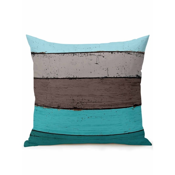 Waterproof Outdoor Throw Pillows with Inserts 16"x16", Aqua Grey Soft Decorative Pillowcases for Couch Bedroom, Vintage Stripe Farmhouse Wood Grain Ombre Pillow Covers for Sofa Living Room