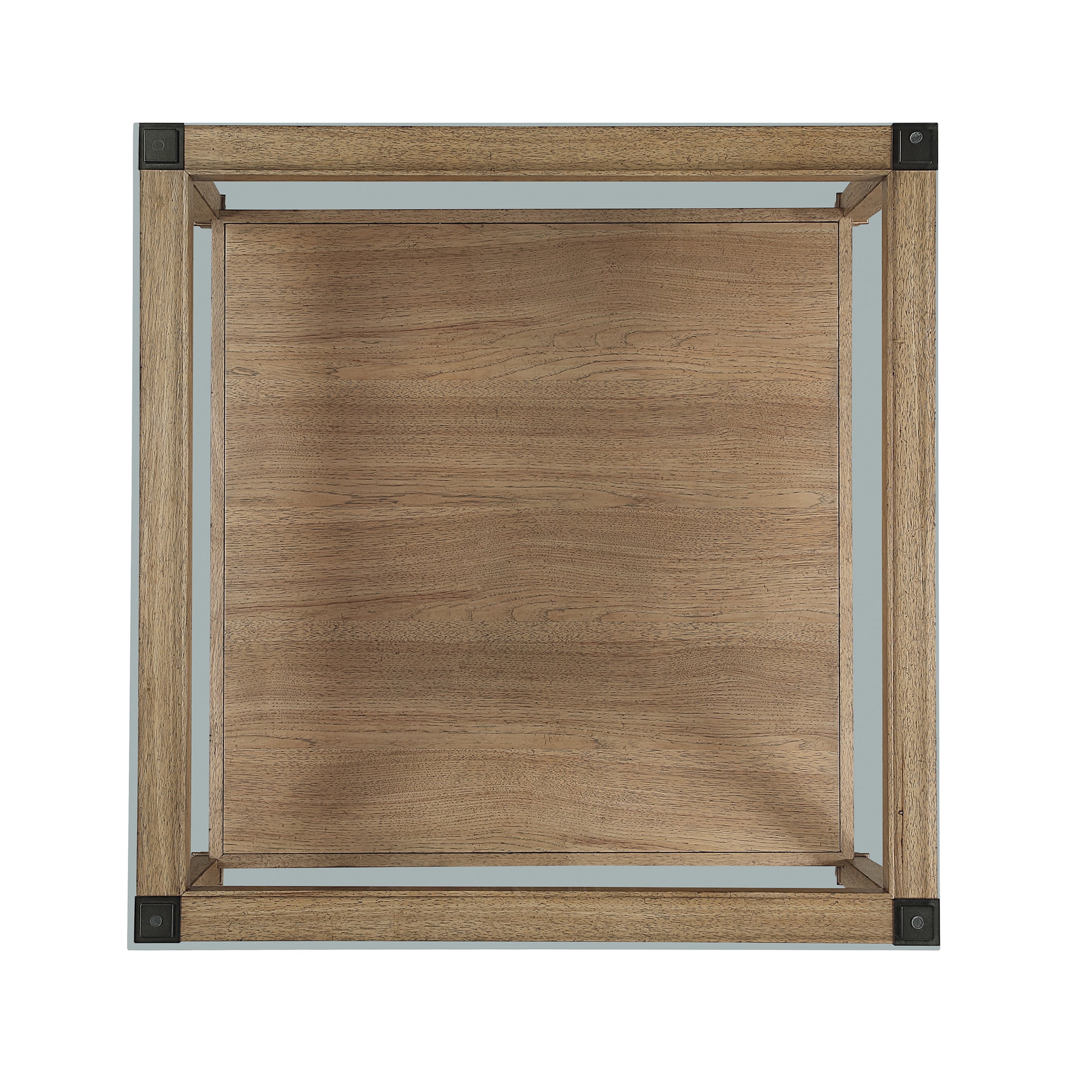 OakvillePark Velor Wood Coffee Table with Tempered Glass Top, Open Shelf, Casters, Brown