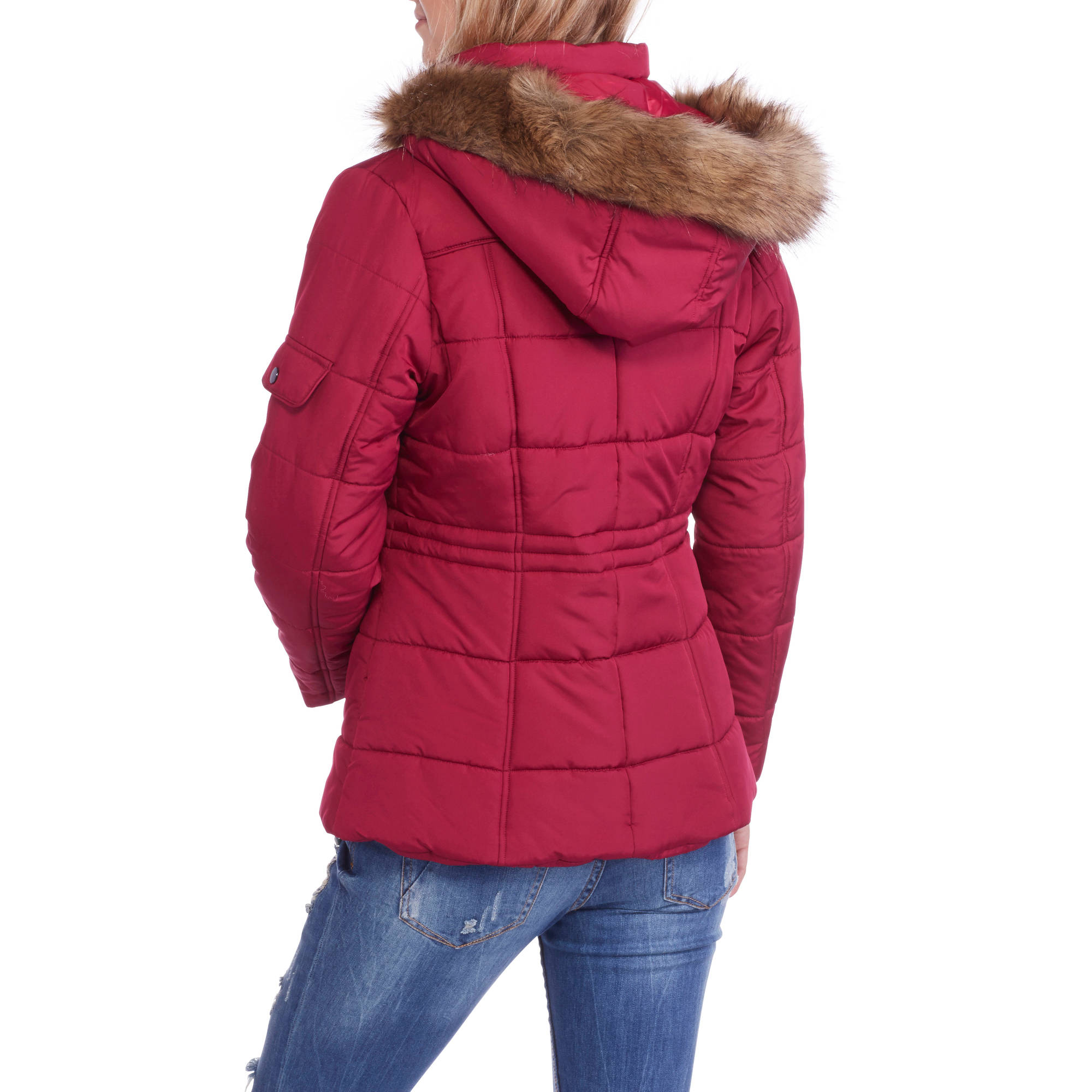 Women's Quilted Puffer Jacket with Fur-Trim Hood - image 2 of 2