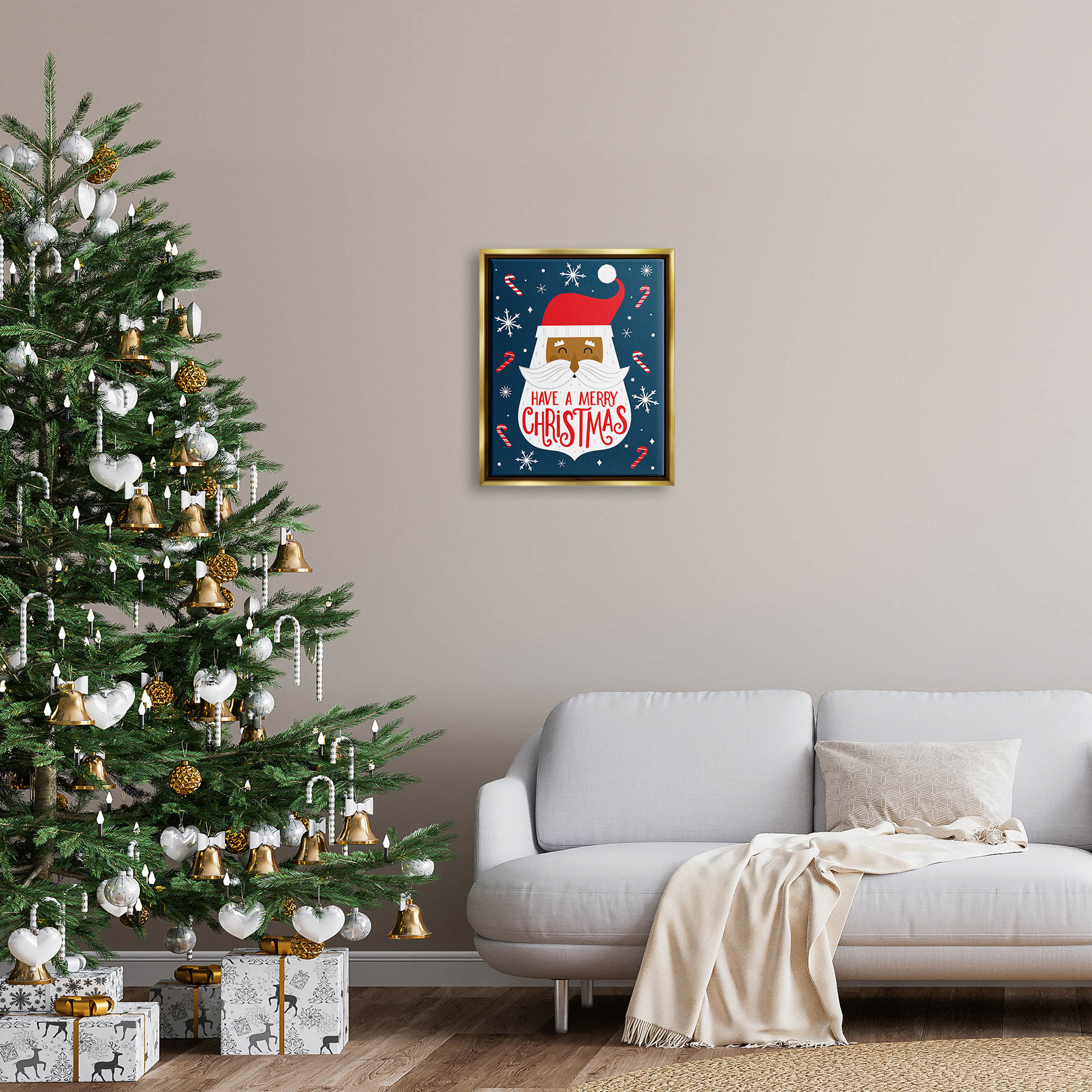 Have Merry Christmas Patterned Santa Holiday Graphic Art Metallic Gold Framed Art Print Wall Art