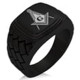 thumbnail image 1 of Stainless Steel Freemasons Masonic Royal Compass Geometric Pattern Step-Down Biker Style Polished Ring, 1 of 1