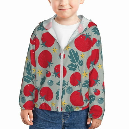 

Lukts Tomato Print Children s Long-Sleeved Sun Protection Clothing Hooded Sweatshirts for Boys and Girls Outdoor Sports-4 Years