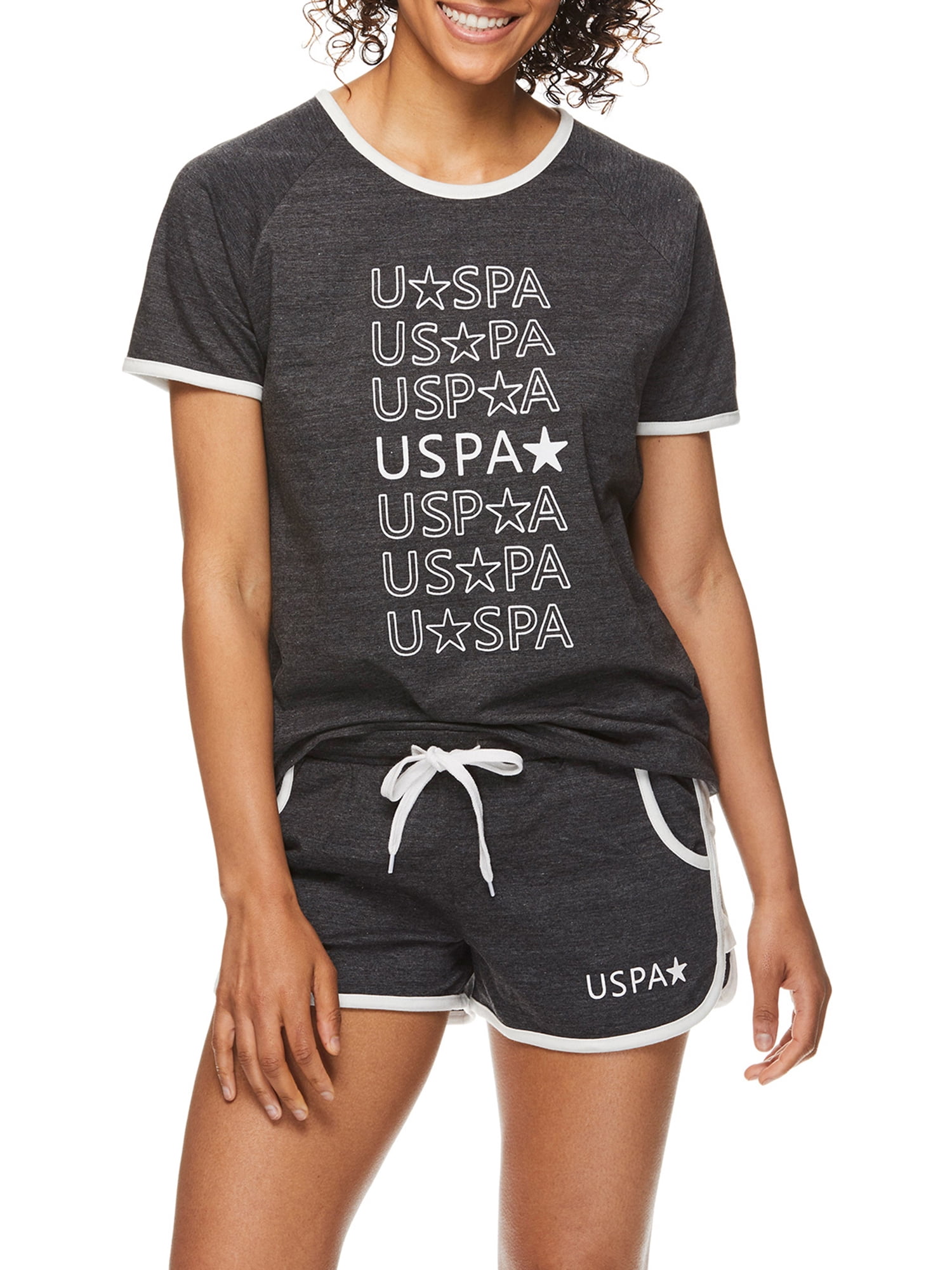 U.S. Polo Assn. Women's 2pc Short Sleeve Scoop-Neck Top and Shorts Lounge Pajama Sleep Set 