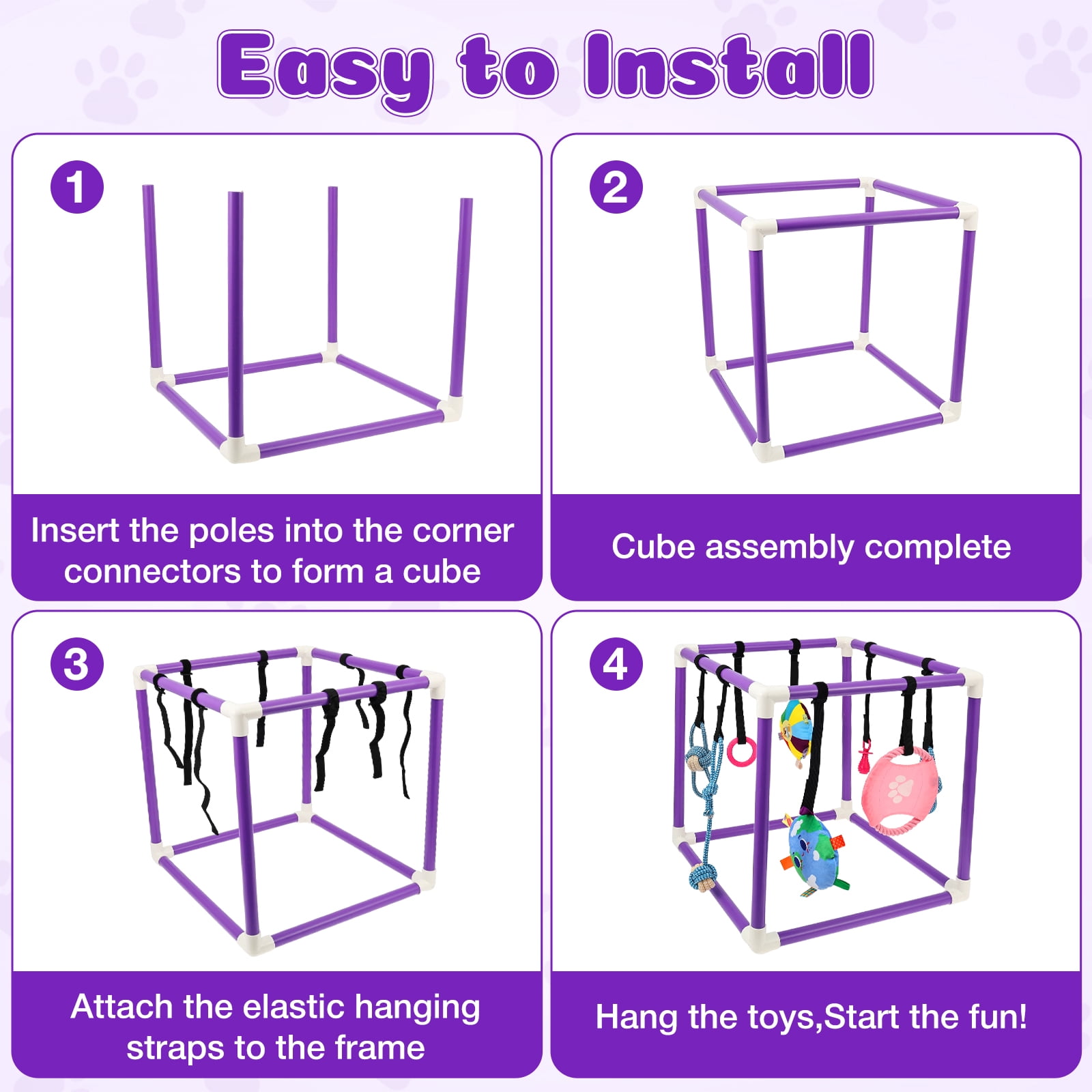 Austok Puppy Play Gym with 8 Hanging Toy Removable Dog Enrichment Playground Interactive Indoor Training Activity Center for Small Dog and Puppy PVC Frame