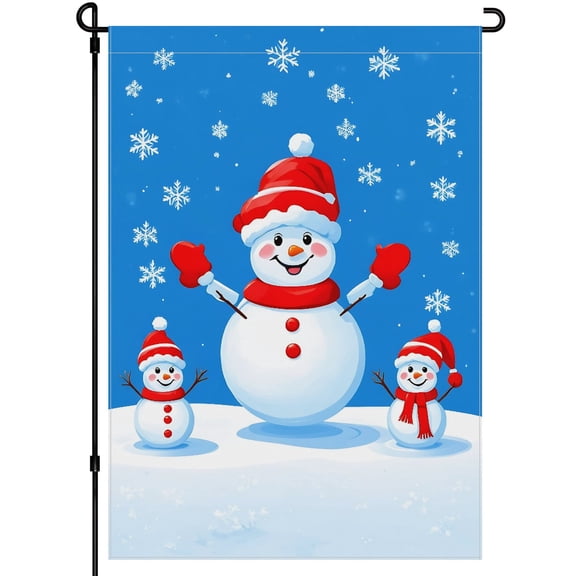 Winter Garden Flag for Outdoor Winter Holiday Simple Watercolor Durable Garden Flags Christmas Snowman Snowflakes Double-Colored Yard Decoration, for Balcony Backyard Home 28x40 Inches