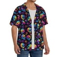 thumbnail image 2 of Sikiie rainbow color Skull mushroom Men's Wrinkle Free Untucked Cuban Shirt Business Casual Button Down Shirts Short Sleeve ShirtLarge, 2 of 5