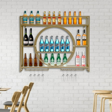 ToppiJoy Gold Wall Mounted Hanging Metal Wine Rack Cabinet&Bottle Shelf 100*15*80cm for 30 Bottles
