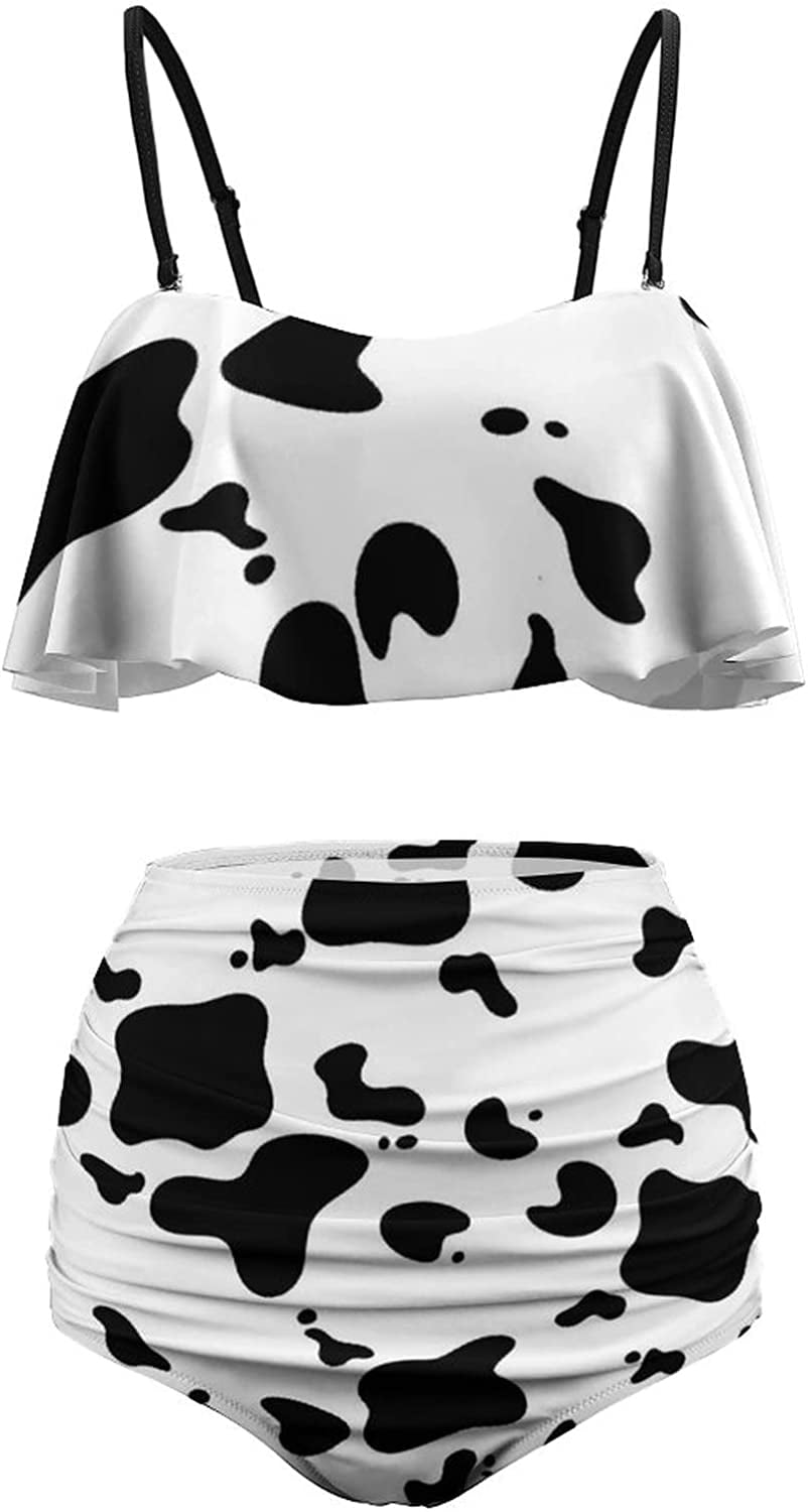 Taomei Bikini Sets Dairy Cow Pattern Animal Women's Swimwear Cute