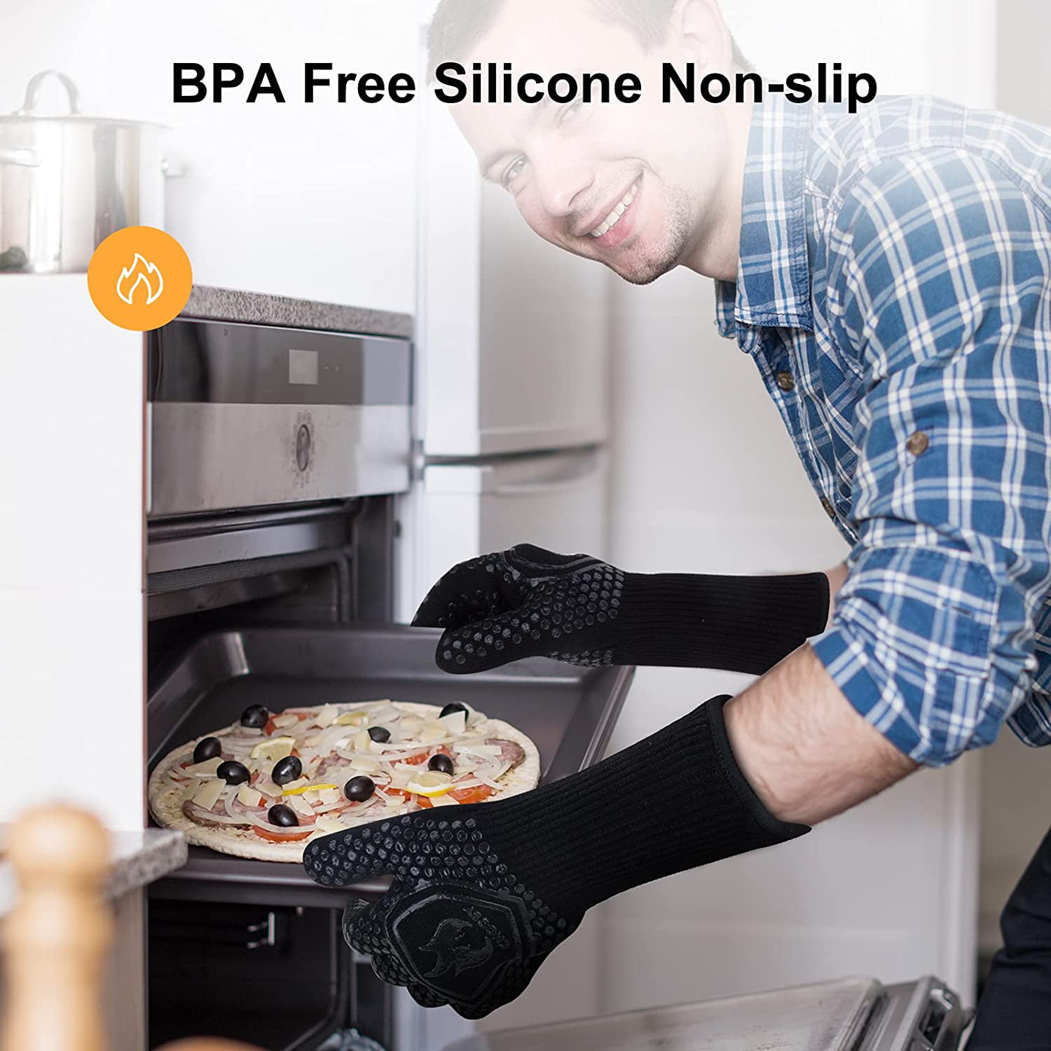 Silicone Oven Mitts for Barbecue Non-Slip Smoking Baking Sonemone BBQ Gloves 1472°F Heat Resistance Grill Gloves Cooking 