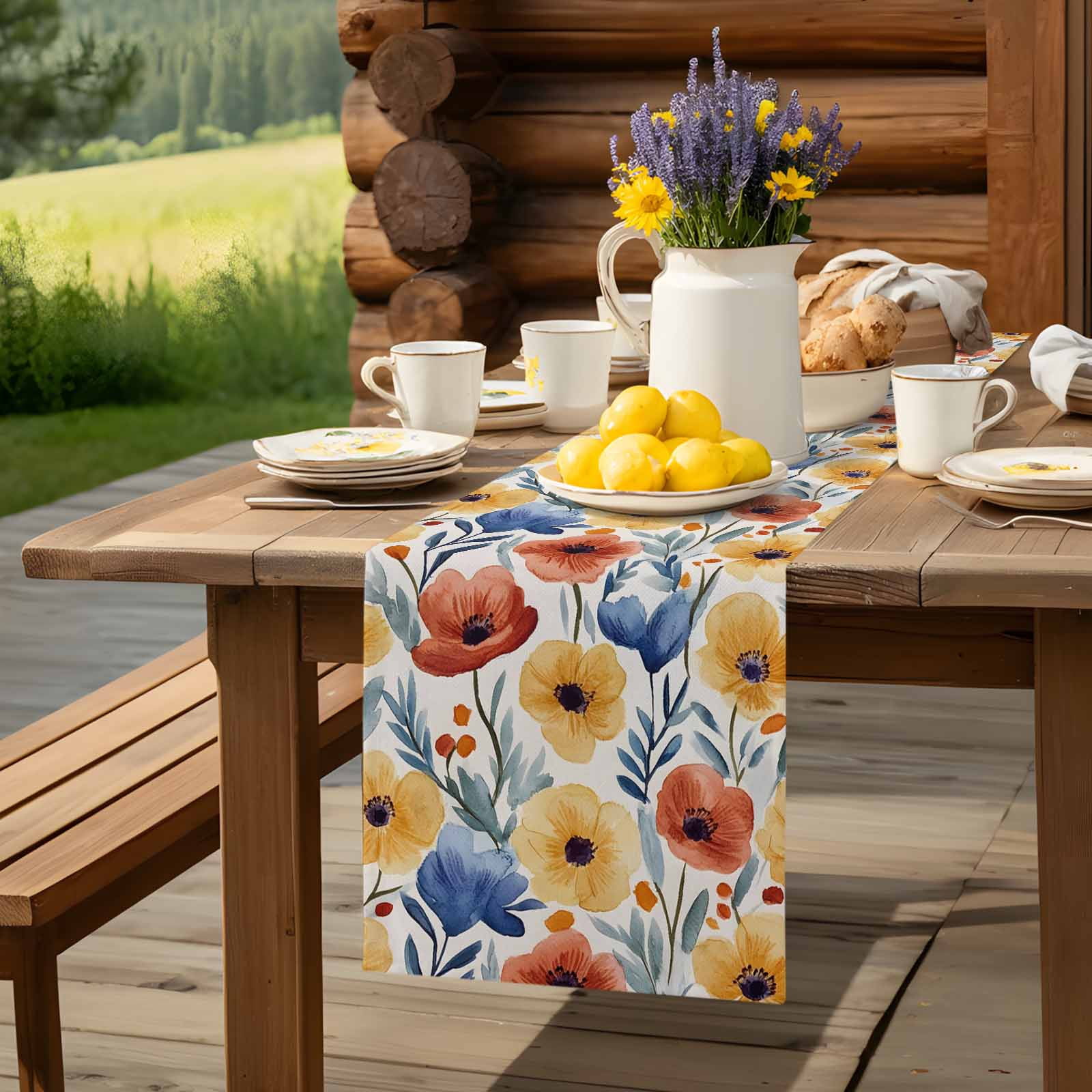 Red Poppy Flower Spring Blossom Floral Table Runner 90 Inches Long, Garden Plant Seamless Table Runners Tabletop Scarf Kitchen Dining Tables Decoration for Home Party Indoor Outdoor