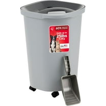 IRIS USA Pet Food Storage Container 25 lbs, Airtight Seal with Air Valve, 2 Cup Scoop, Removable Wheels, Easy to Open, Gray