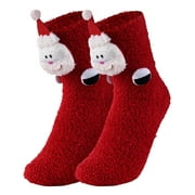3D Christmas Socks Soft Fluffy Socks Non Slip Grip Cute Pattern Fuzzy Crew Floor Socks for Men and Women Xmas Gift Novelty Holiday Socks , Red