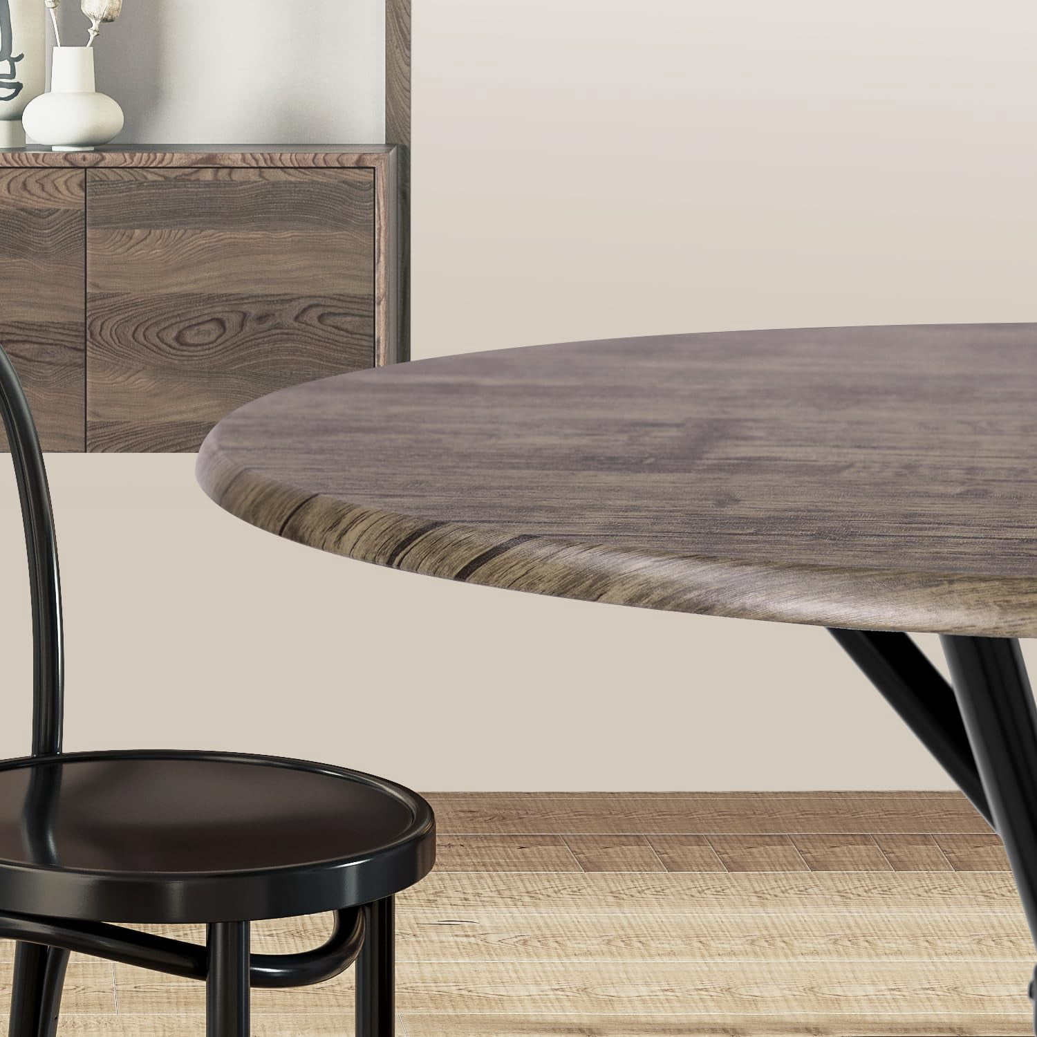 Round Dining Table for 2-4 People, Wood Top Dining Table with Intersecting Pedestal Base & Metal Legs, Multifunctional Table for Kitchen Living Room Home Office