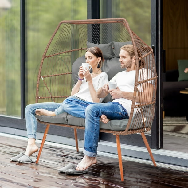 Dextrus Double Egg Chair with Legs 2 Person Wicker Egg Chair Indoor