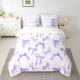 thumbnail image 2 of jejeloiu Ribbon Bow Tie Bedding Comforter Set 7pcs,Grid Bowknot Queen Bedding Sets,Purple White Stars Queen Sheet Sets,Lightweight Room Decorative Reversible, 2 of 8