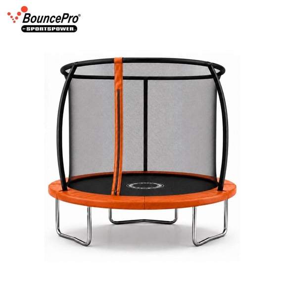 Sportspower BouncePro Trampolin de 8 pies con red de seguridad, certificado por ASTM, estructura de acero anti-corrosivo reforzado, lona de salto y red de seguridad con resistencia UV