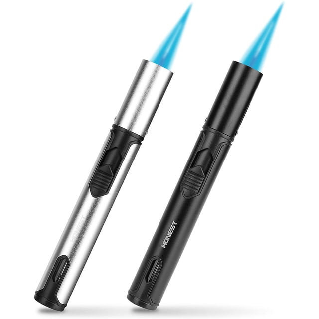 Compuye Butane Torch Lighter of 2 Pack, Globalstore 6'' Adjustable Pen Torch Lighter, Refillable Flame Lighter Grill Jet Blow Torch Lighter with Fuel Level Window for BBQ Candle Camping DIY (Ga