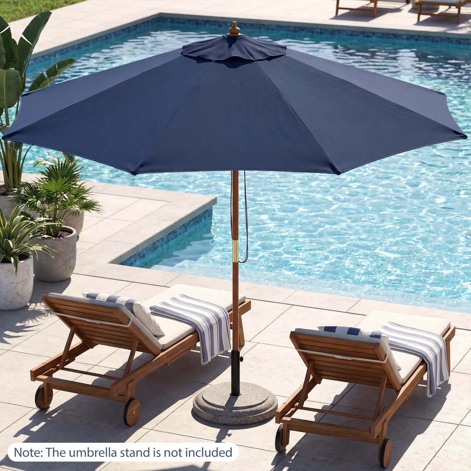 Costway 9 FT Patio Umbrella with Adjustable Height, Rope Pulley Lift, Vented Top for Beach Navy Blue
