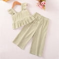 thumbnail image 4 of Caqnni Toddler Baby Girl Summer Clothes Floral Short Sleeve Shirt Top and Shorts Cute Ribbed Outfit Clothing Set 2Pcs Summer Playwear Beach Outfits 6-7 Years,Green, 4 of 6