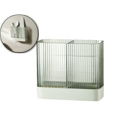 VQPeo Wall-Mounted Kitchen Cutlery Rack with 2 Compartments – Plastic Utensil Holder for Spoons, Knives, Chopsticks & Cooking Tools – Non-Slip Dish Drainer & Sink Organizer