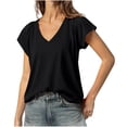thumbnail image 1 of Mgmyaa Womens V-Neck T Shirts Cap Pleated Short Sleeve Basic Tees Lightweight Summer Tops, 1 of 8