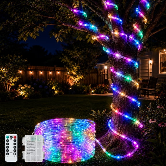 Waterproof Battery Operated Rope Lights,Christmas String Lights with Remote Control for Outdoor Indoor Decorations, MultiColor(33FT 100 LEDs)