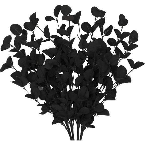 4 Pcs Artificial Black Eucalyptus Stems 26" Tall Halloween Decor Black Flowers Faux Silver Dollar Leaves Perfect for Vase Fillers Bouquets Farmhouse