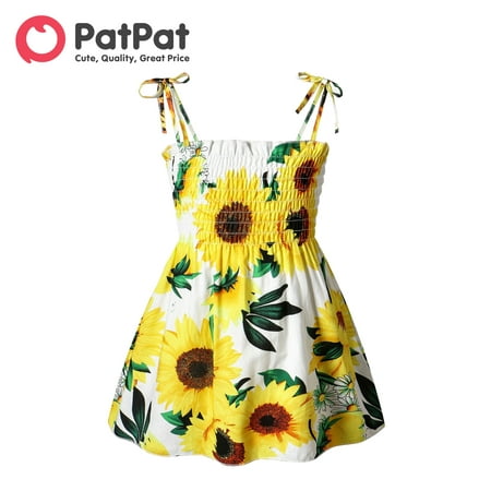 

PatPat Baby Girl 100% Cotton Allover Sunflower Print Shirred Cami Dress