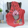 thumbnail image 4 of Birthday Soft Flannel Fleece Throw Blanket, Pink Strawberry Flavor Cupcake Candle Face Bow Tie and Dots, Cozy Plush for Indoor and Outdoor Use, 50" x 70", Multicolor, by Ambesonne, 4 of 5