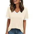 thumbnail image 4 of Womens T Shirts Summer Tops 2025 Color Block Short Sleeve V-Neck Casual Stylish Basic Tees Tshirts Shirts for Women, 4 of 6