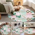 thumbnail image 5 of Round Rugs 6Ft, Spring Floral Checkered Round Area Rug Washable Indoor Throw Carpet, Turquoise Pink Buffalo Plaid Soft Non Slip Circle Rug for Office Cabinet Home Decor Aesthetic, 5 of 8